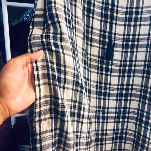 Madewell Plaid Long Sleeve Shift Dress - White/Blue - XXS - Picture 6 of 6